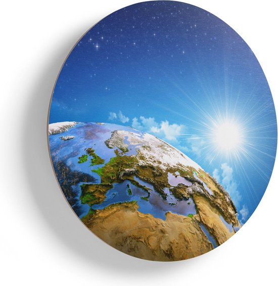 Artaza Muurcirkel - Aarde Vanuit De Ruimte Op Europa - Wandcirkel - Rond Schilderij