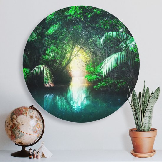 Cercle Mural Artaza Dibond - Jungle Tropicale Avec Un Lac Turquoise - Ø 40 cm - Klein - Cercle Mural - Tableau Rond - Pour Intérieur et Extérieur