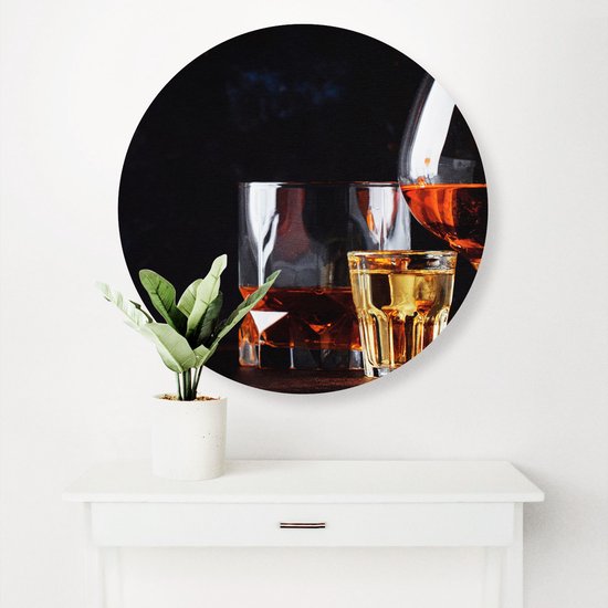 Artaza Dibond Wall Circle - Boisson Alcohol Forte - Verres - Ø 40 cm - Klein - Wall Circle - Peinture Ronde - Pour Intérieur et Extérieur
