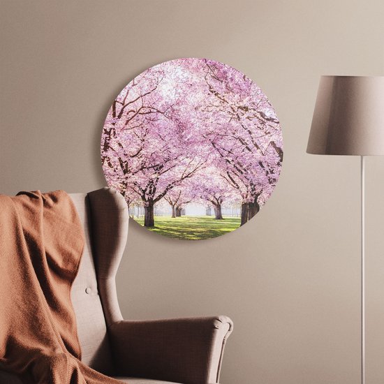 Artaza Dibond Cercle Mural Rose Blossom Arbres Parc - Fleurs - Ø 50 cm - Klein - Cercle Mural - Tableau Rond - Pour Intérieur et Extérieur