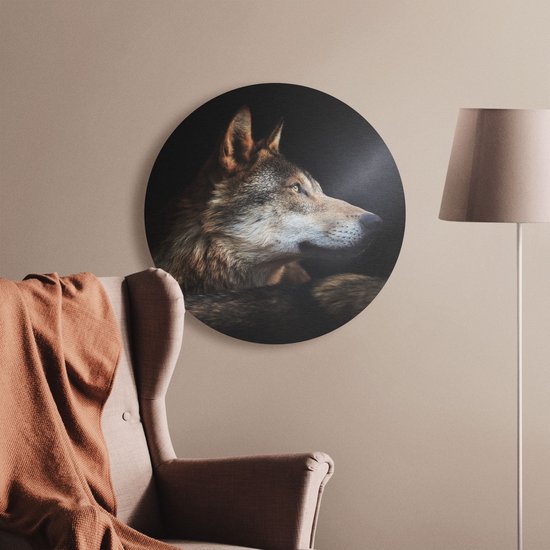 Artaza Dibond Cercle Mural Tête De Loup Avec Un Rayon De Soleil - Loup - Ø 50 cm - Klein - Cercle Mural - Tableau Rond - Pour Intérieur et Extérieur