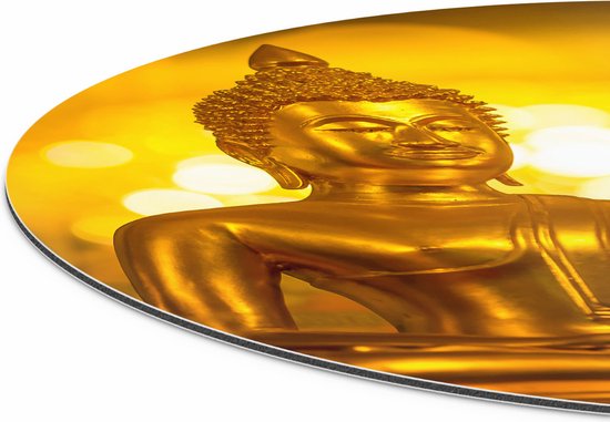 Artaza Dibond Wall Circle - Statue Bouddha Doré - Ø 50 cm - Klein - Wall Circle - Tableau Rond - Pour Intérieur et Extérieur