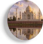 Artaza Houten Muurcirkel - Taj Mahal bij het Water in India - Ø 55 cm - Multiplex Wandcirkel - Rond Schilderij