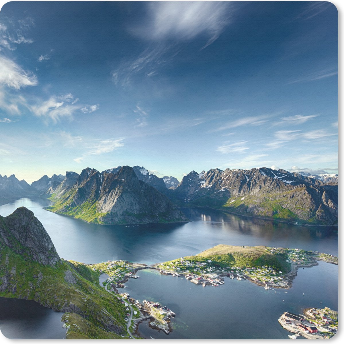 Muismat 20x20 cm - Mousepad Panoramisch uitzicht Lofoten Noorwegen - Muismatten
