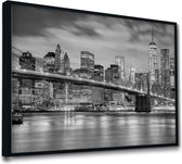 Akoestische panelen - Geluidsisolatie - Akoestische wandpanelen - Akoestisch schilderij AcousticPro® - paneel met uitzicht op Manhatten en Brooklyn - design 166 - Basic - 230x160 -