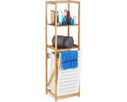 badkamerrek met wasmand - 130 x 37 x 33 cm - 3 vakken - vrijstaand - smal - natuur