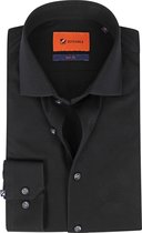 Suitable - Overhemd Knitted Pique Zwart - 41 - Heren - Slim-fit