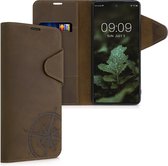 kalibri hoesje voor Samsung Galaxy A52 / A52 5G / A52s 5G - leren hoes met pasjeshouder - Vintage Kompas design - bruin