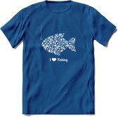 I Love Fishing - Vissen T-Shirt | Wit | Grappig Verjaardag Vis Hobby Cadeau Shirt | Dames - Heren - Unisex | Tshirt Hengelsport Kleding Kado - Donker Blauw - L