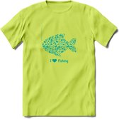 I Love Fishing - Vissen T-Shirt | Aqua | Grappig Verjaardag Vis Hobby Cadeau Shirt | Dames - Heren - Unisex | Tshirt Hengelsport Kleding Kado - Groen - M