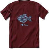 I Love Fishing - Vissen T-Shirt | Blauw | Grappig Verjaardag Vis Hobby Cadeau Shirt | Dames - Heren - Unisex | Tshirt Hengelsport Kleding Kado - Burgundy - L