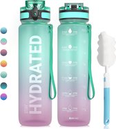 Everygoods Waterfles, 32Oz/1000Ml Sport Waterfles Met Motiverende Tijd Marker, Niet-Giftig Plastic, Lekbestendige Dranken Fles Bpa Vrij, Voor Sport, Fietsen, Kamperen