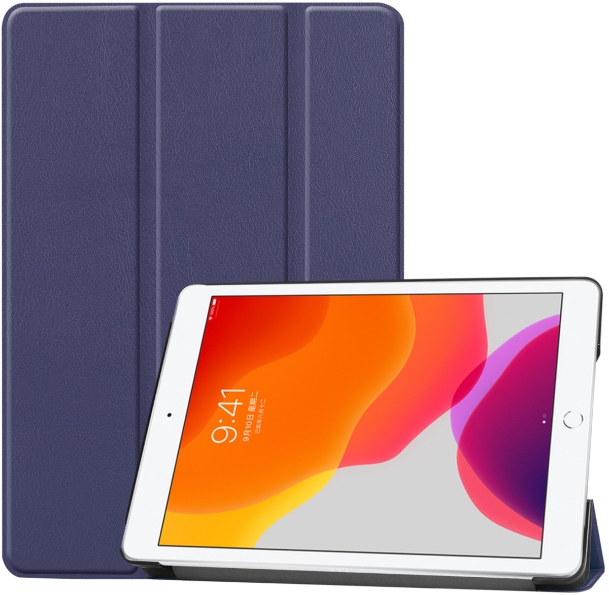 Mobigear Tablethoes geschikt voor Apple iPad 9 (2021) Hoes | Mobigear Tri-Fold Bookcase - Donkerblauw