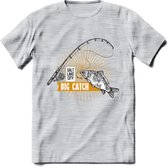 Big Catch - Vissen T-Shirt | Grappig Verjaardag Vis Hobby Cadeau Shirt | Dames - Heren - Unisex | Tshirt Hengelsport Kleding Kado - Licht Grijs - Gemaleerd - XXL