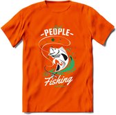 Cool People Do Fishing - Vissen T-Shirt | Groen | Grappig Verjaardag Vis Hobby Cadeau Shirt | Dames - Heren - Unisex | Tshirt Hengelsport Kleding Kado - Oranje - 3XL
