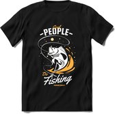 Cool People Do Fishing - Vissen T-Shirt | Geel | Grappig Verjaardag Vis Hobby Cadeau Shirt | Dames - Heren - Unisex | Tshirt Hengelsport Kleding Kado - Zwart - L