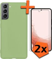 Samsung Galaxy S22 Hoesje Met 2x Screenprotector - Samsung Galaxy S22 Case Groen Siliconen - Samsung Galaxy S22 Hoes Met 2x Screenprotector