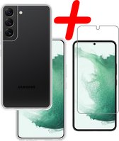 Hoes Geschikt voor Samsung S22 Hoesje Siliconen Back Cover Case Met Screenprotector - Hoesje Geschikt voor Samsung Galaxy S22 Hoes Cover Hoesje - Transparant