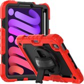 iPad Mini 6 (2021) Tablet Kids case - Armor Case - Schermbeschermer - ShockProof - Handstrap - met Schouderband - Zwart / Rood - ZT Accessoires