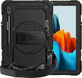 Geschikt Voor: Samsung Tab S7 11.0 T870 Tablet Kids case - Armor Case - Schermbeschermer - ShockProof - Handstrap - met Schouderband - Zwart / Zwart - ZT Accessoires