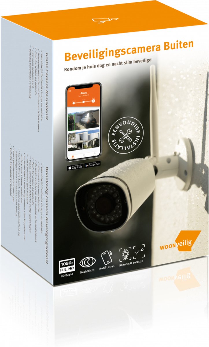 WoonVeilig Beveiligingscamera Buiten - WoonVeilig Buitencamera met slimme mensherkenning - Camera beveiliging voor buiten