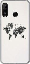 Geschikt voor Huawei P30 Lite hoesje - Wereldkaart - Cijfers - Zwart - Siliconen Telefoonhoesje