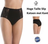 Teyli Dames Hoge Taille Slip van Katoen met Kant - Zwart 3XL