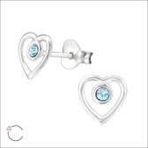 Aramat jewels ® - 925 sterling zilveren oorsteker hartje aqua blauw swarovski elements kristal 7mm