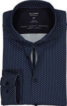 OLYMP No. Six 24/Seven super slim fit overhemd - donkerblauw dessin tricot (contrast) - Strijkvriendelijk - Boordmaat: 41
