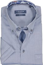 Ledub Modern Fit overhemd - korte mouw - middenblauw mini dessin (contrast) - Strijkvrij - Boordmaat: 42