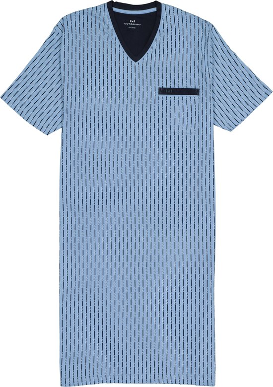 Gotzburg heren nachthemd - V-hals - lichtblauw met blauw en wit dessin - Maat: 5XL