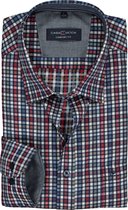 CASA MODA Sport comfort fit overhemd - rood - wit en blauw geruit twill (contrast) - Strijkvriendelijk - Boordmaat: 49/50