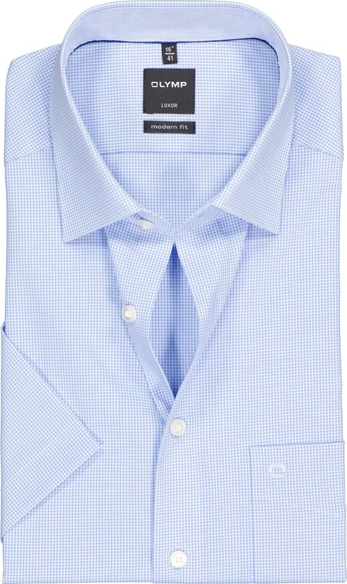 OLYMP Luxor modern fit overhemd - korte mouw - lichtblauw met wit geruit -  Strijkvrij... | bol.com