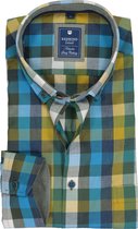 Redmond regular fit overhemd - blauw met groen geruit (contrast) - Strijkvriendelijk - Boordmaat: 45/46