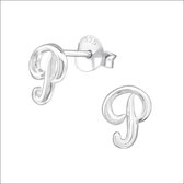 Aramat jewels ® - Zilveren initiaal oorbellen letter p 925 zilver 8x6mm