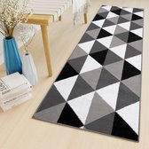 Tapiso Bali PP Tapijtloper Zwart Grijs Wit Geometrisch Gang Woonkamer Vloerkleed Maat- 70x1300