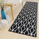 Tapiso Bali PP Tapijtloper Zwart Wit Geometrisch Gang Woonkamer Vloerkleed Maat- 70x1050