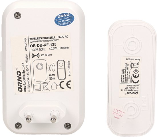 FADO AC Draadloze deurbel met 1 ontvanger - Plug-in stopcontact - 3 Volume/36 Melodieën - IP44 — afbeelding 5