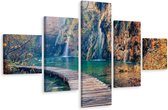 Schilderij - Pad langs waterval , 5luik, premium print