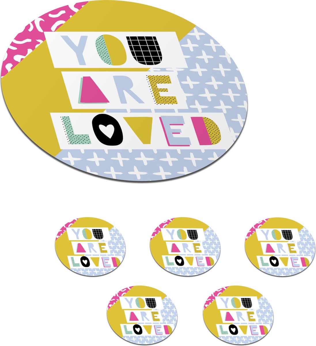 Onderzetters voor glazen - Rond - Quotes - Liefde - Design - 10x10 cm - Glasonderzetters - 6 stuks