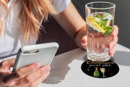 Sous- Sous-verres pour verres - Ronds - Champagne - Bouteille - Glas - 10x10 cm - 6 pièces - Cadeau pour femme - Cadeau pour mari