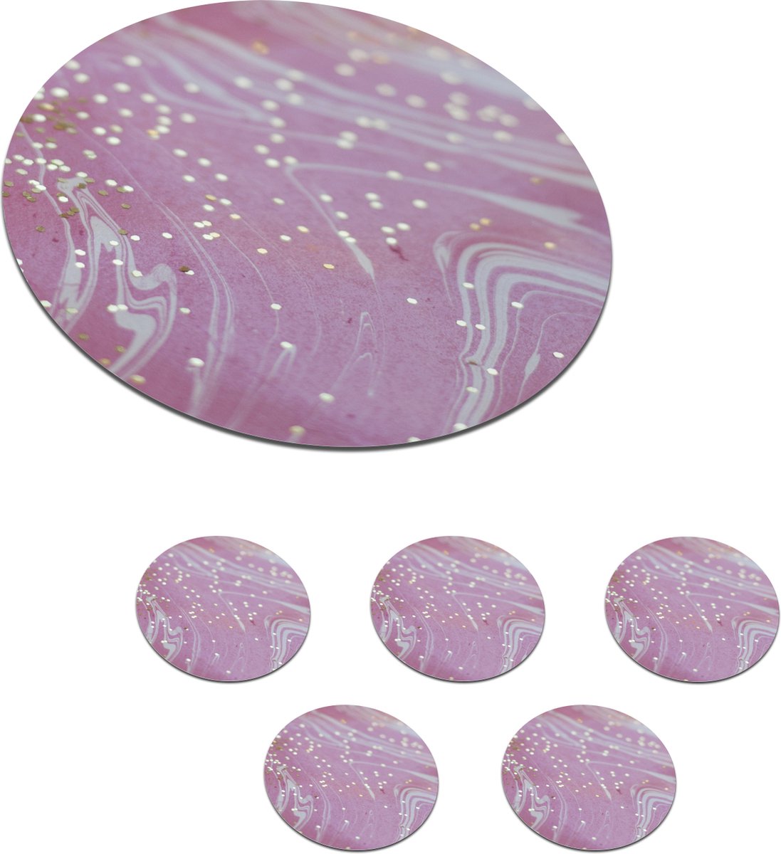 Onderzetters voor glazen - Rond - Marmer - Goud - Roze - Wit - 10x10 cm - Glasonderzetters - 6 stuks