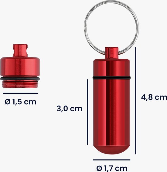 Porte-clés pour pilulier kwmobile 2 en noir / rouge - Boîte à médicaments pratique pour les déplacements - Pilulier en aluminium avec bouchon à vis