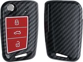 kwmobile hoes voor autosleutel compatibel met VW Golf 7 MK7 3-knops autosleutel - Autosleutelbehuizing in rood / zwart - Carbon design