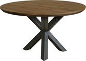 Ronde eikenhouten tafel met facetrand warm bruin - spin-poot onderstel - extra dik blad