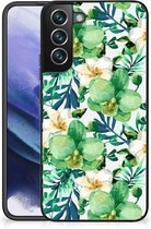 Telefoon Hoesje Geschikt voor Samsung Galaxy S22 Pro Silicone Back Cover met Zwarte rand Orchidee Groen