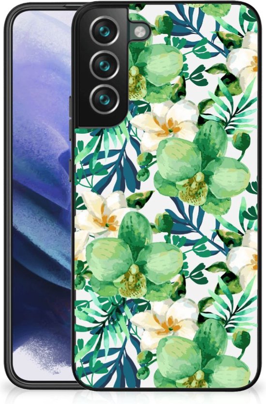 Telefoon Hoesje Geschikt voor Samsung Galaxy S22 Pro Silicone Back Cover met Zwarte rand Orchidee Groen