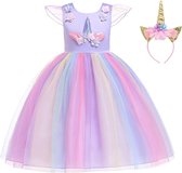 Joya® Paarse Eenhoorn Verkleed Jurk Set | Unicorn Jurk kostuum | Prinsessen jurk verkleedjurk + Haarband | Maat 116-122 (120) | Cadeau meisje