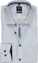 OLYMP Luxor modern fit overhemd - mouwlengte 7 - wit met licht- en donkerblauw dessin (contrast) - Strijkvrij - Boordmaat: 38