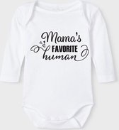 Baby Rompertje met tekst 'Mama's favorite human' |Lange mouw l | wit zwart | maat 50/56 | cadeau | Kraamcadeau | Kraamkado